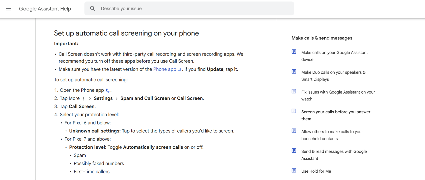 Step-by-step instructions for setting up Google's auto answer call app on Pixel phones with spam call screening options.
