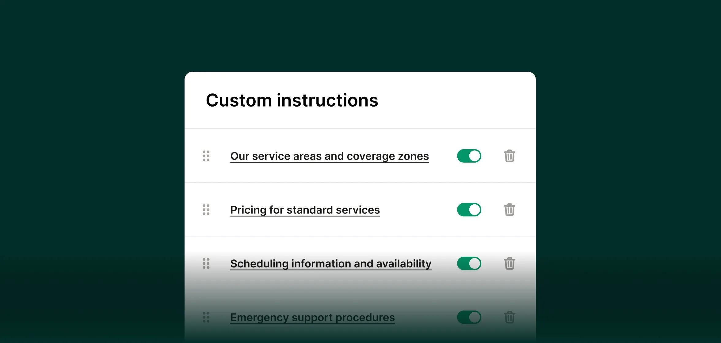 Screenshot showing customizable knowledge base for AI Call Center. 