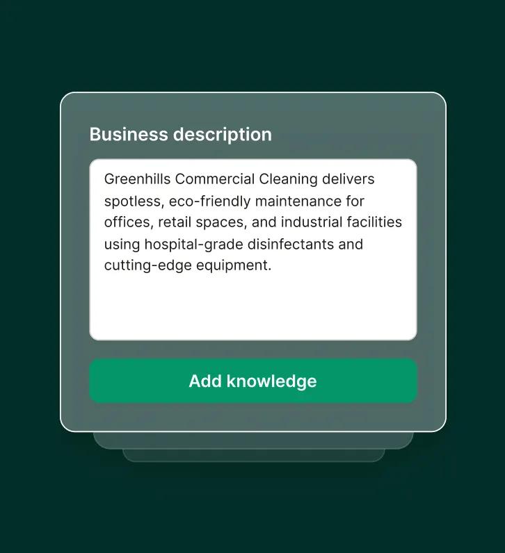 A business description is added to a cleaning service answering service platform for better call handling.