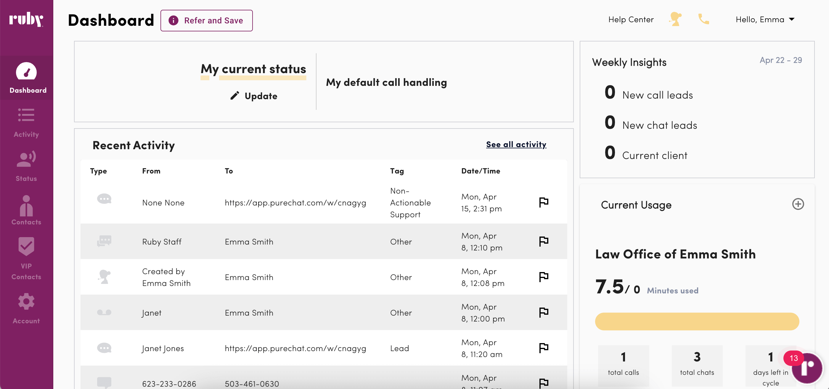Screenshot of Ruby Receptionist 