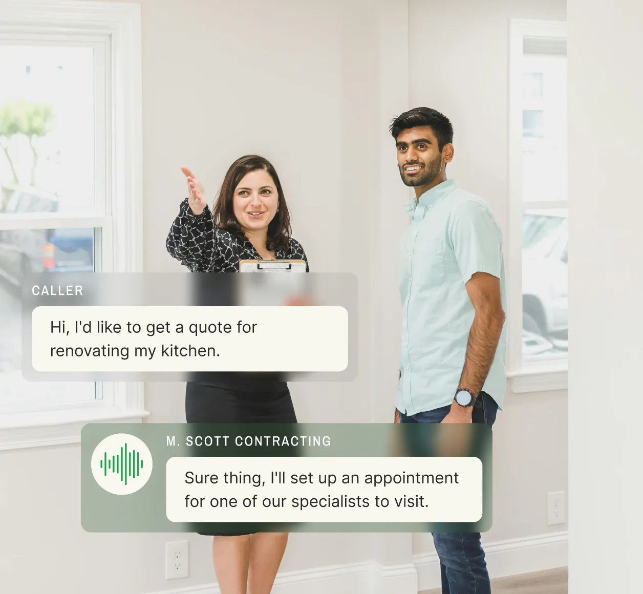 A contractor arranging a kitchen renovation appointment via an inbound answering service for streamlined client support.