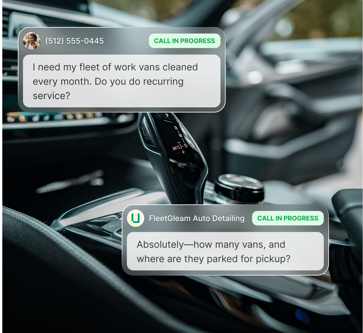 Custom caller questions setup collecting vehicle year, make, model, service type, condition, and pickup address from each caller.