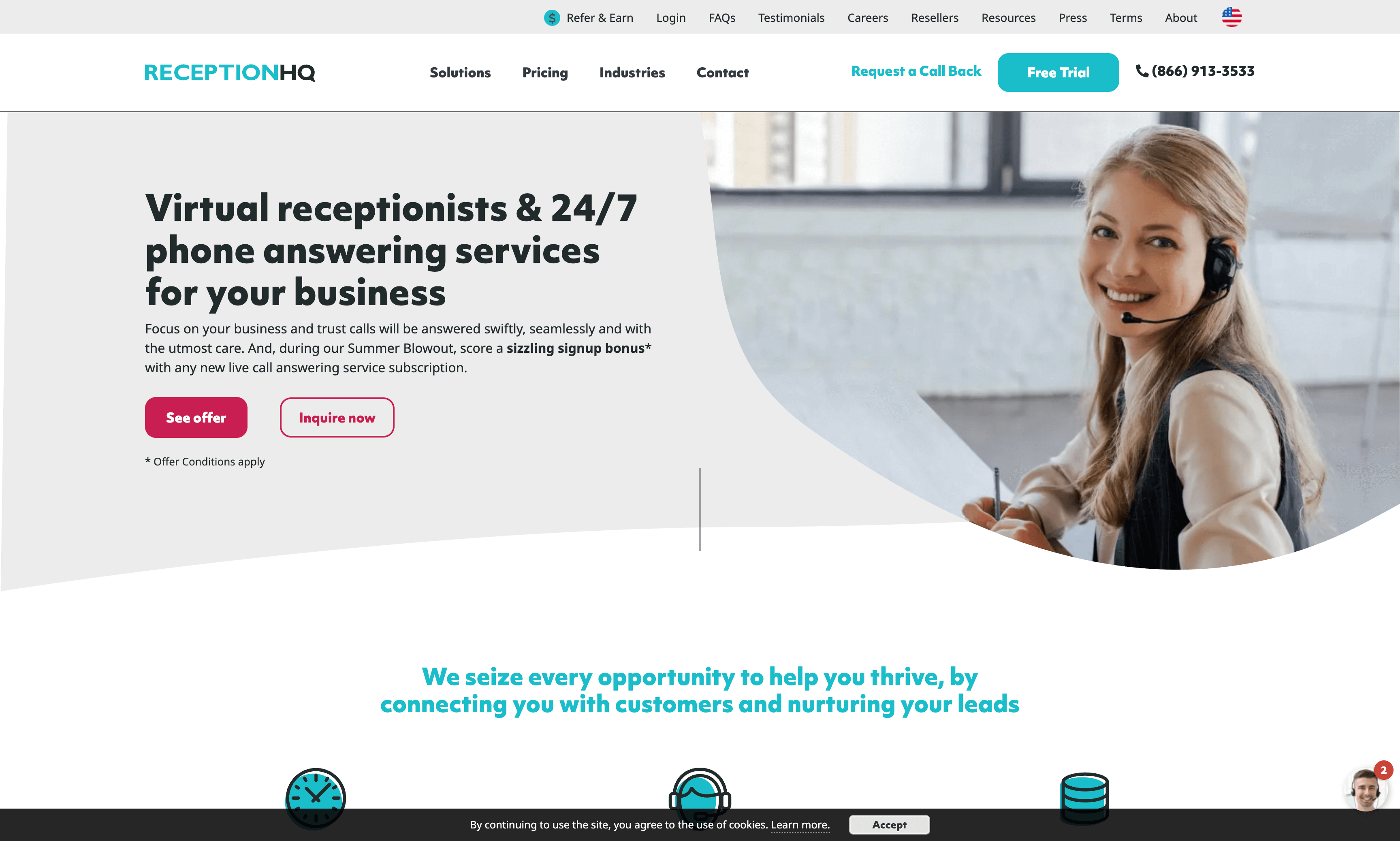 Screenshot of Reception HQ website. 
