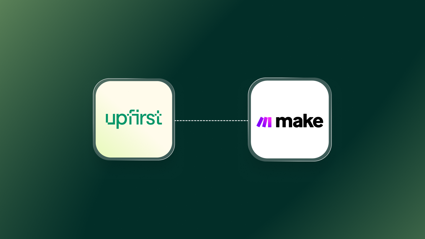 Upfirst and Make integration diagram showing call data flowing to CRM and other apps