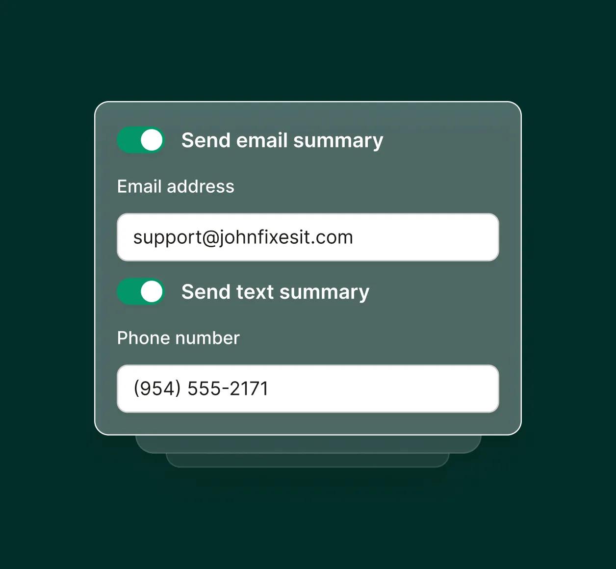 A phone answering service for handyman sends a call summary via email and text message to the business.