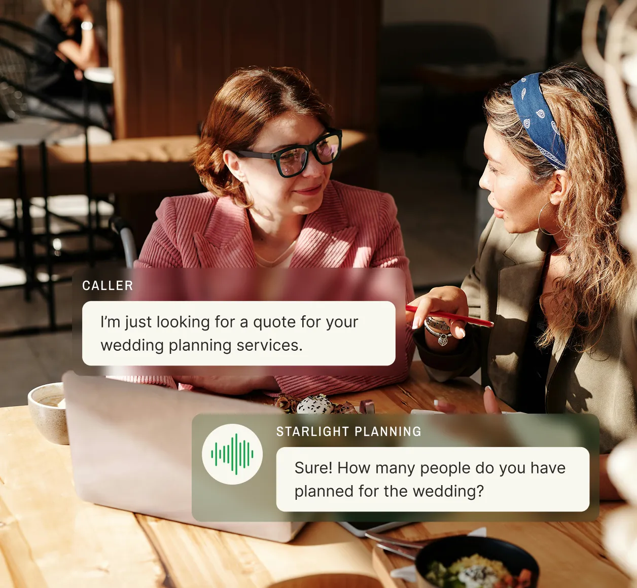 Missed call text back software follows up with a wedding planning quote request by asking about guest count.