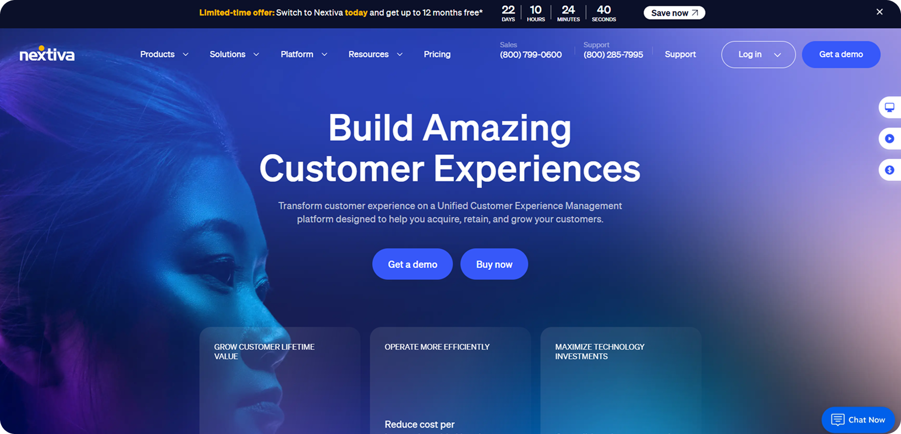 Nextiva homepage showcasing their unified customer experience platform - one of the best VoIP solutions for small business