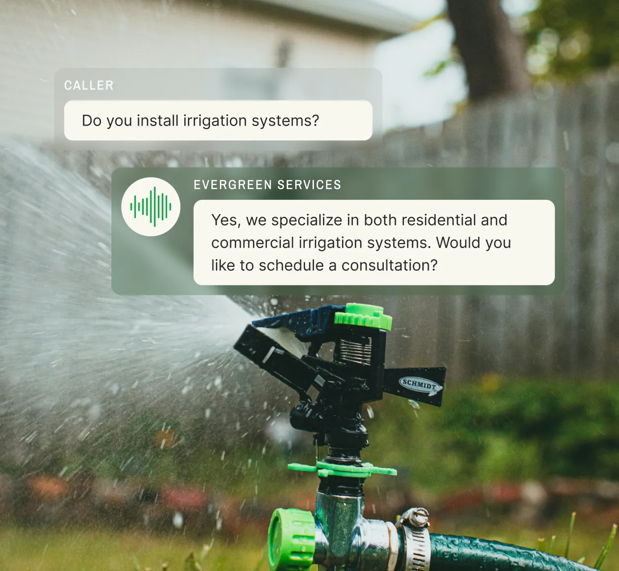 Landscaping answering service answering question about whether the company installs irrigation systems