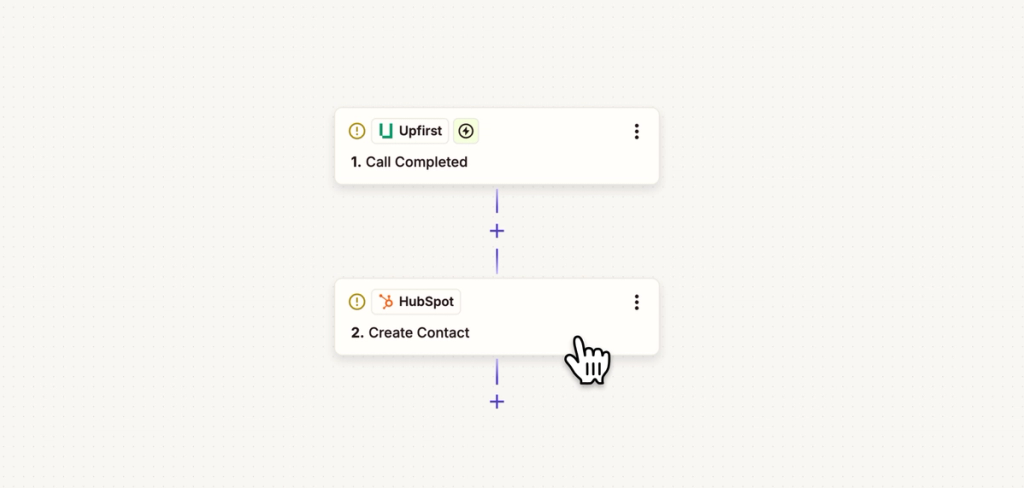 AI receptionist with Zapier integration workflow automatically creating HubSpot contacts when calls are completed