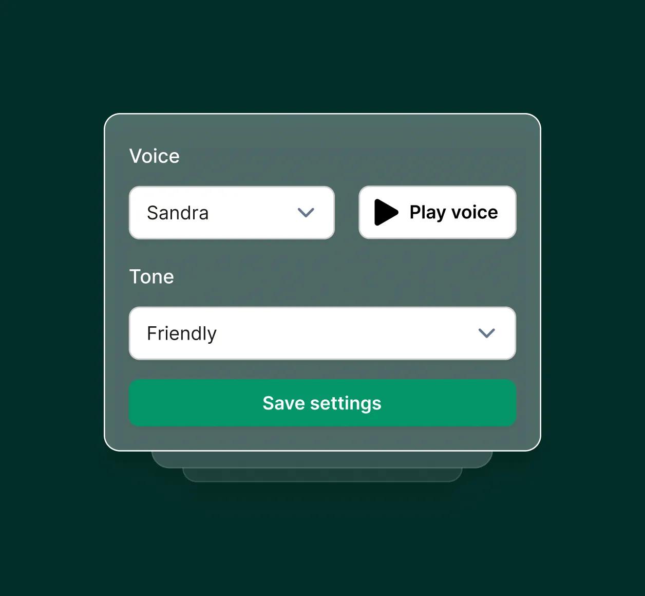 A settings panel shows voice and tone customization for a tree care answering service call assistant.