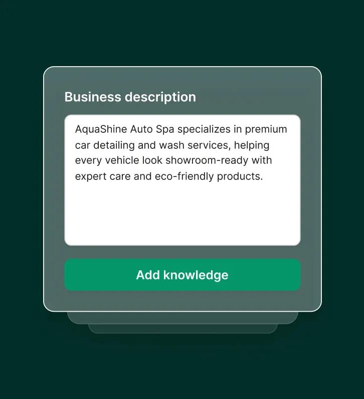 Dashboard showing how a car wash business adds its description in an answering service platform.