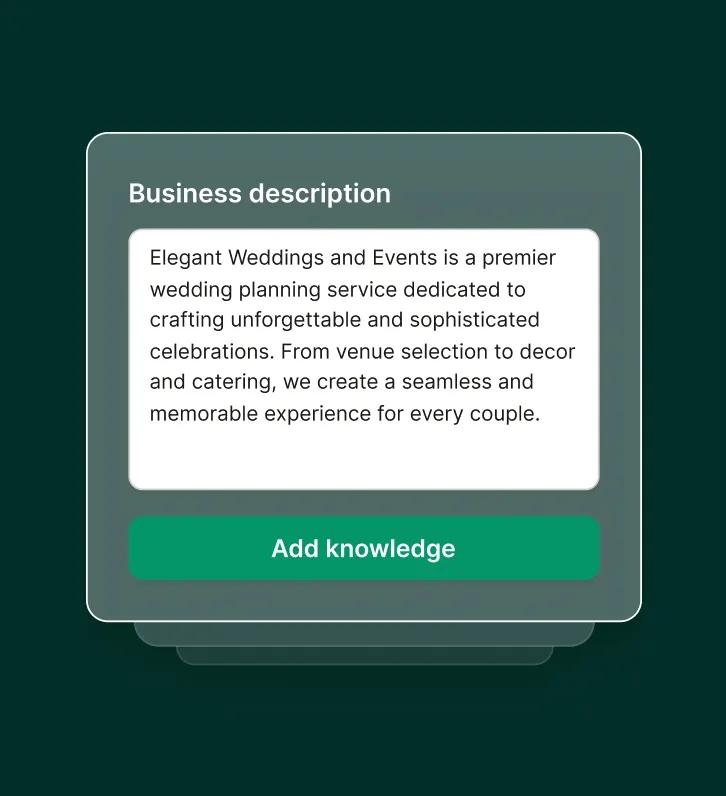 A business description for a wedding and event planning service is being added to an answering service for event planners.