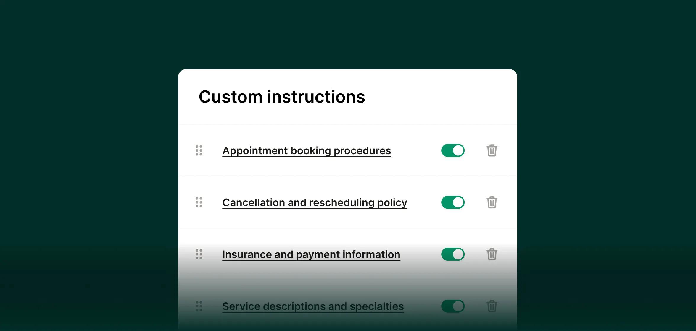 Step 1: tell it about your business when setting up an AI receptionist.