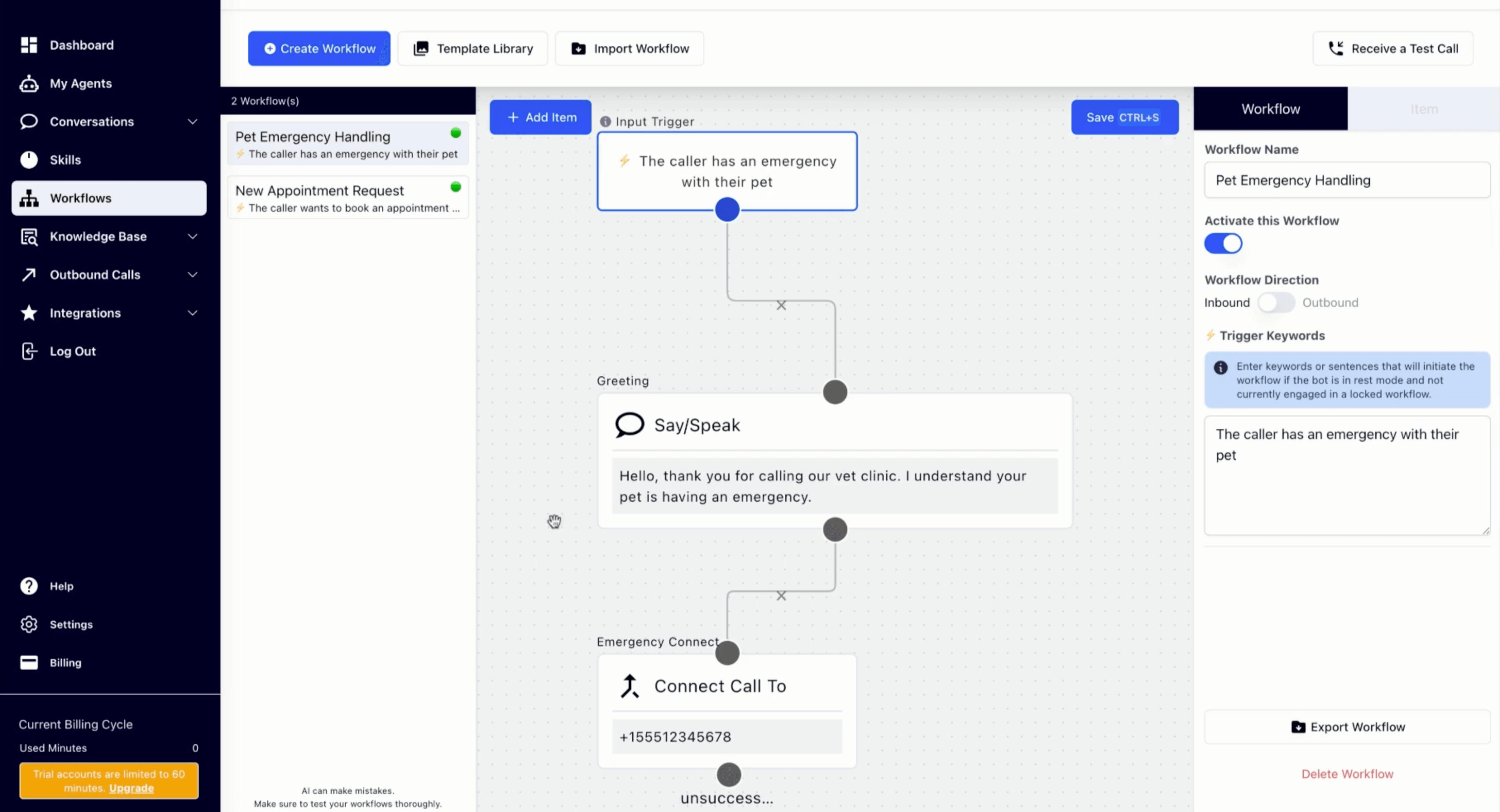 Screenshot of Greetmate AI answering service