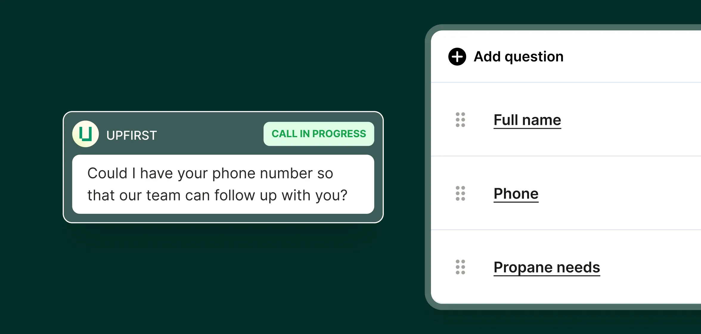 A propane answering service asks for caller details like full name, phone, and propane needs during a live call.