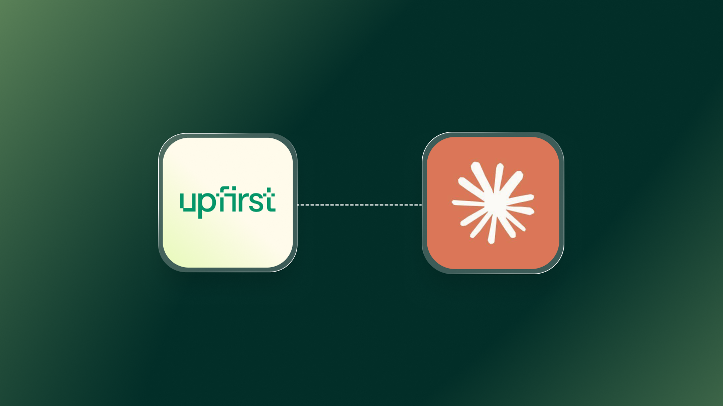 The Upfirst logo connected by a dotted line to the Claude logo