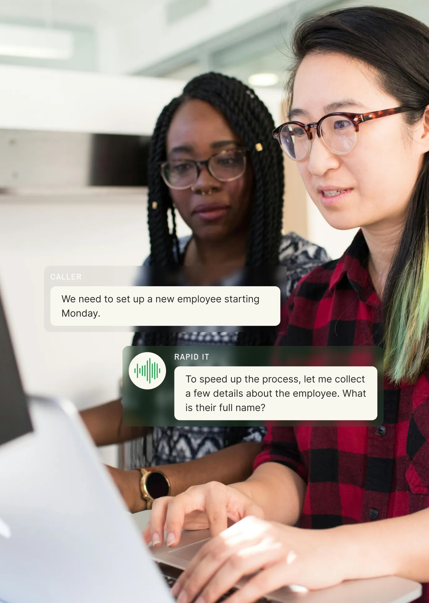 Answering service for IT company facilitating new employee onboarding setup process