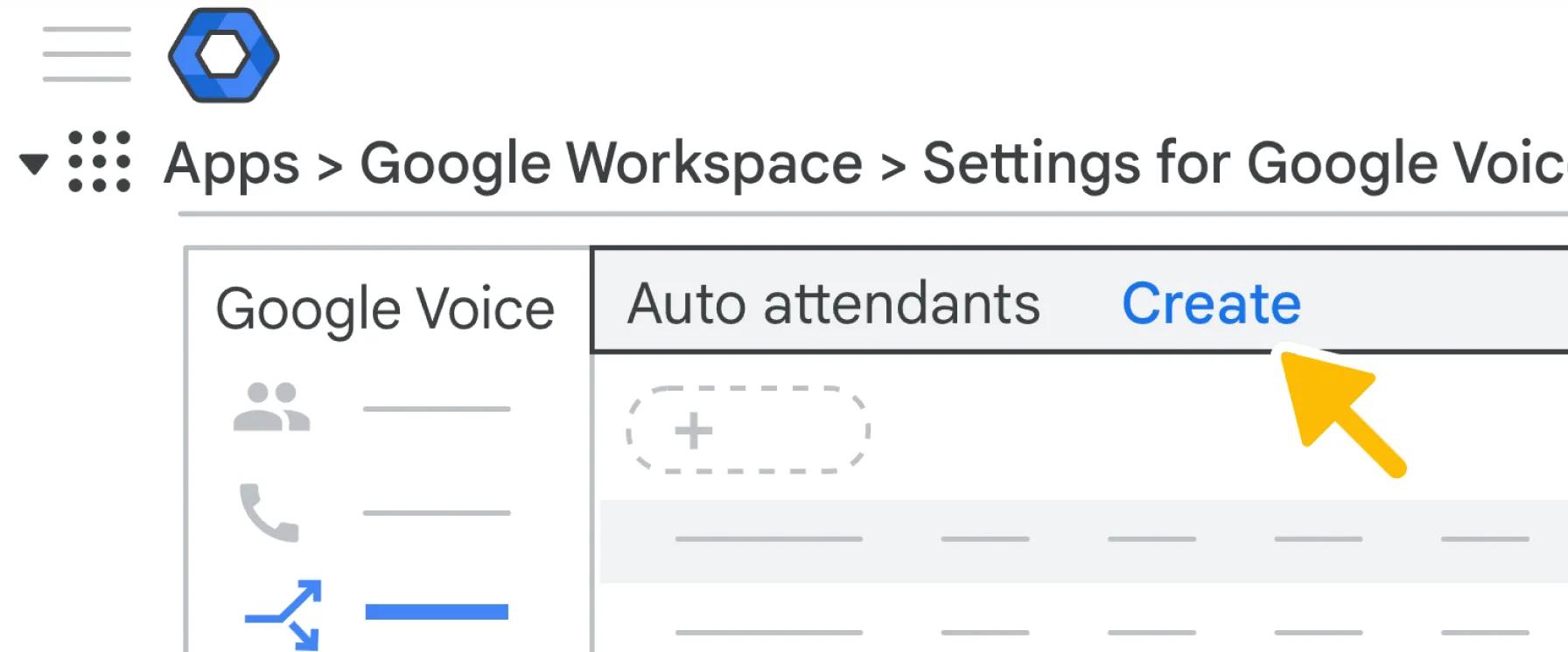 A screenshot of how to create a Google Voice answering service in the Google Workspace panel.