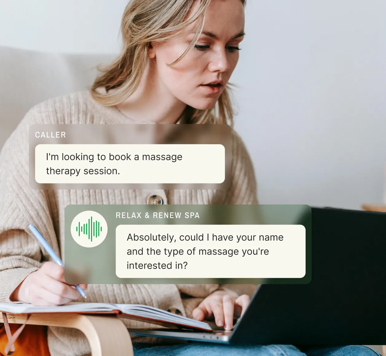 A small business call routing system books a massage appointment