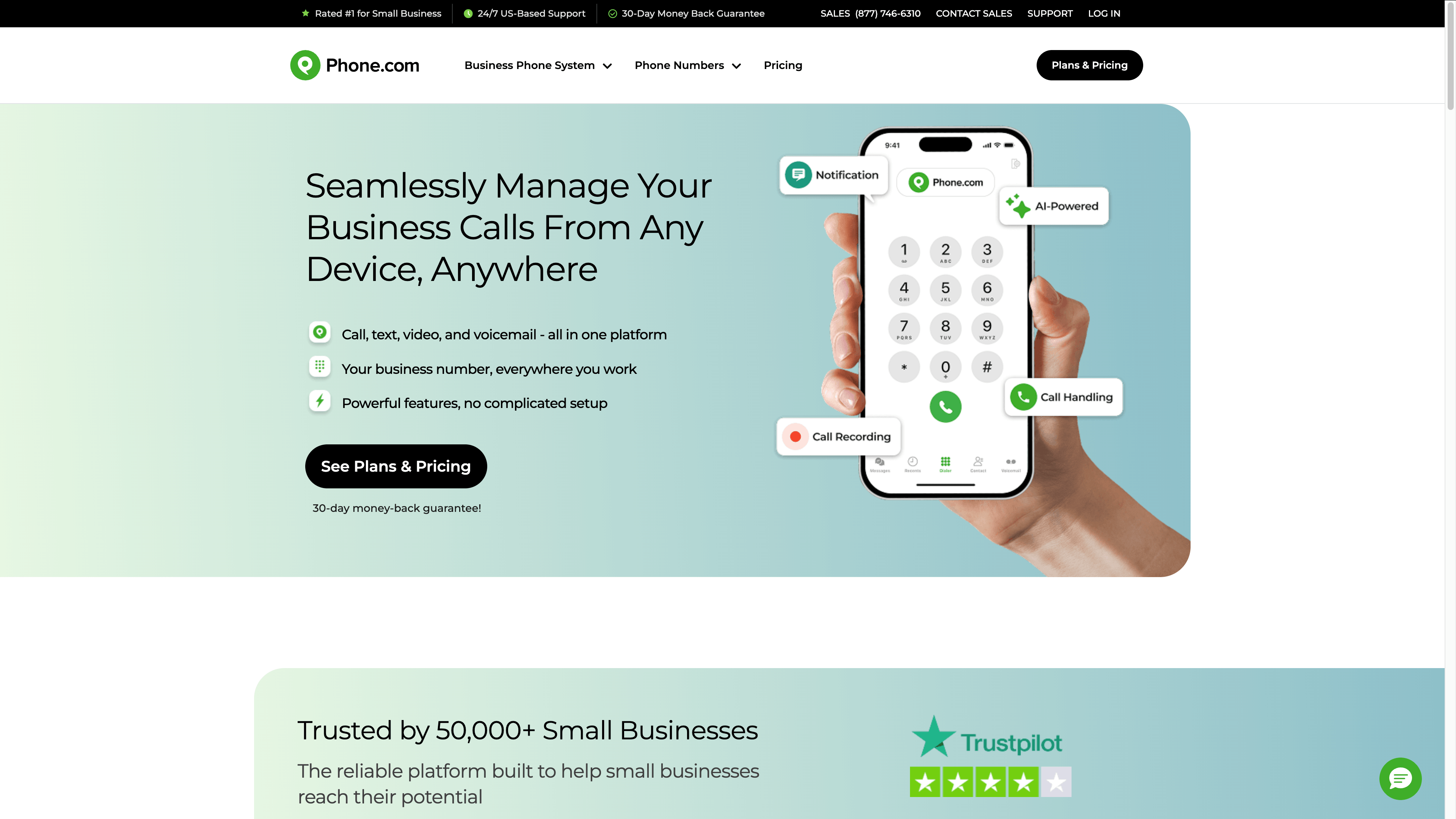 Screenshot of Phone.com, an inexpensive FreedomVoice alternative