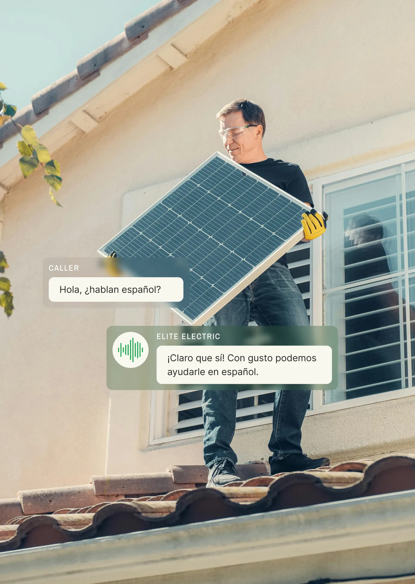 Bilingual customer service representative confirming Spanish language support for solar panel installation inquiry