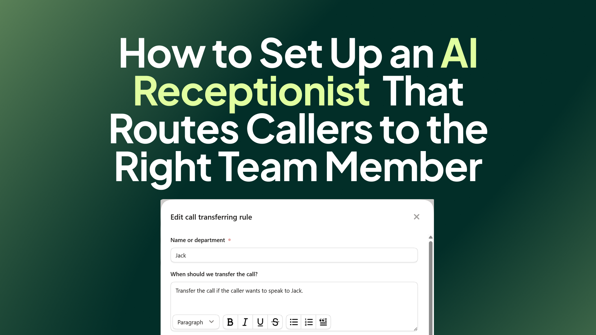 How to set up an AI receptionist that routes callers to the right team member