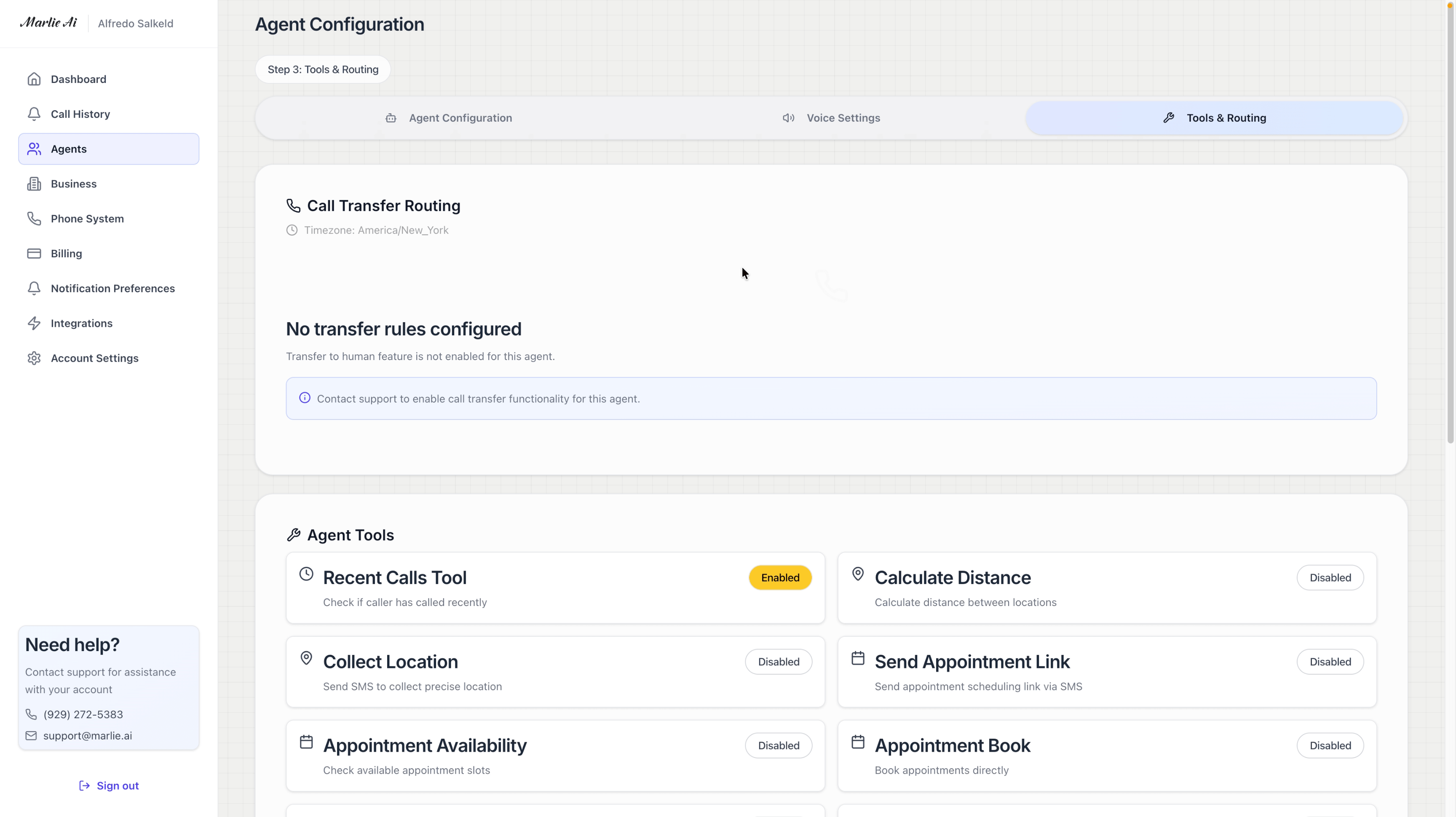 Screenshot of Marlie AI answering service