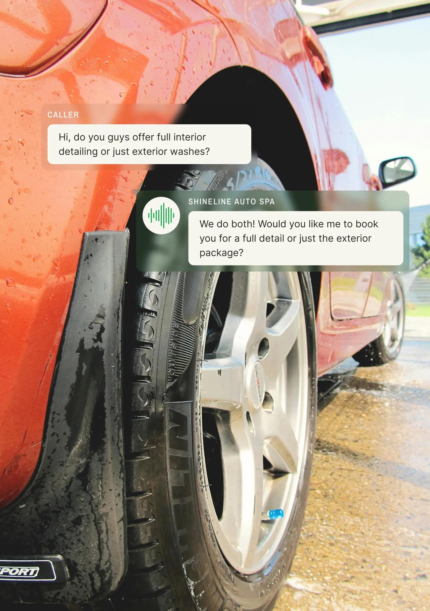 Car being washed at a car wash company, representing how an answering service for car wash companies helps manage calls and appointments.