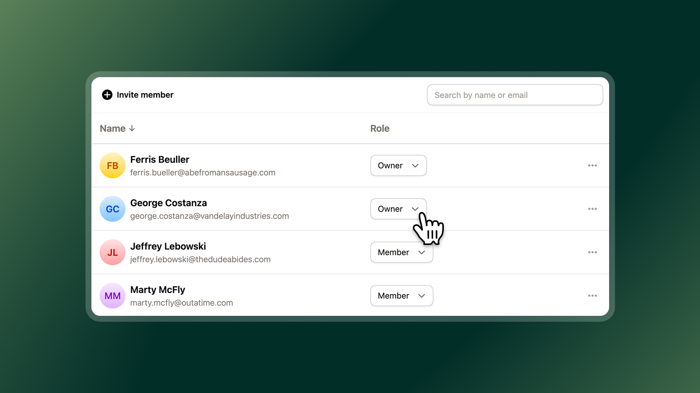 Multi-user login showing team members invited to access Upfirst