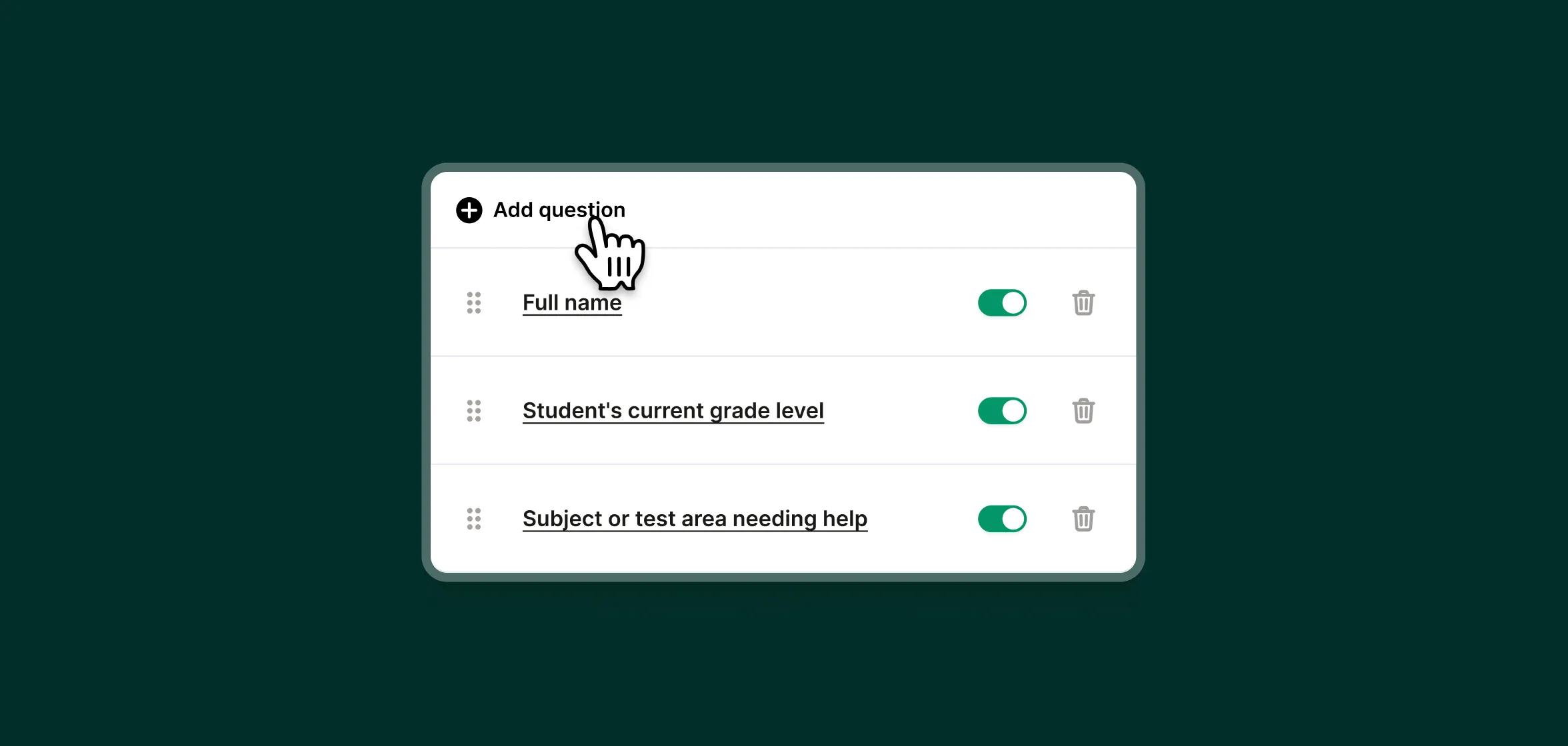 An example of customizing information a tutor wants to collect while using a tutoring answering service