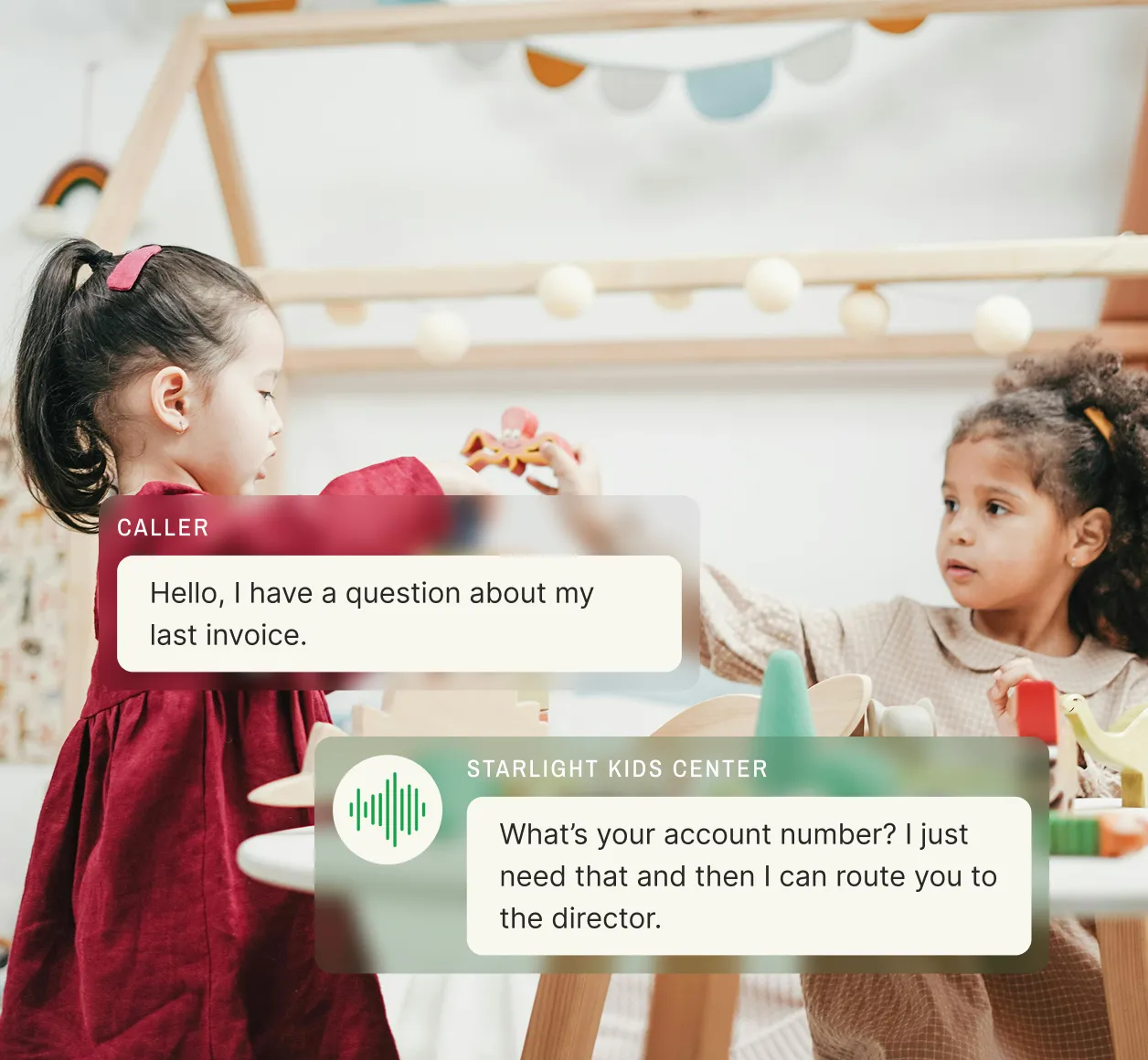A daycare answering service requests an account number to help a parent with a billing question.