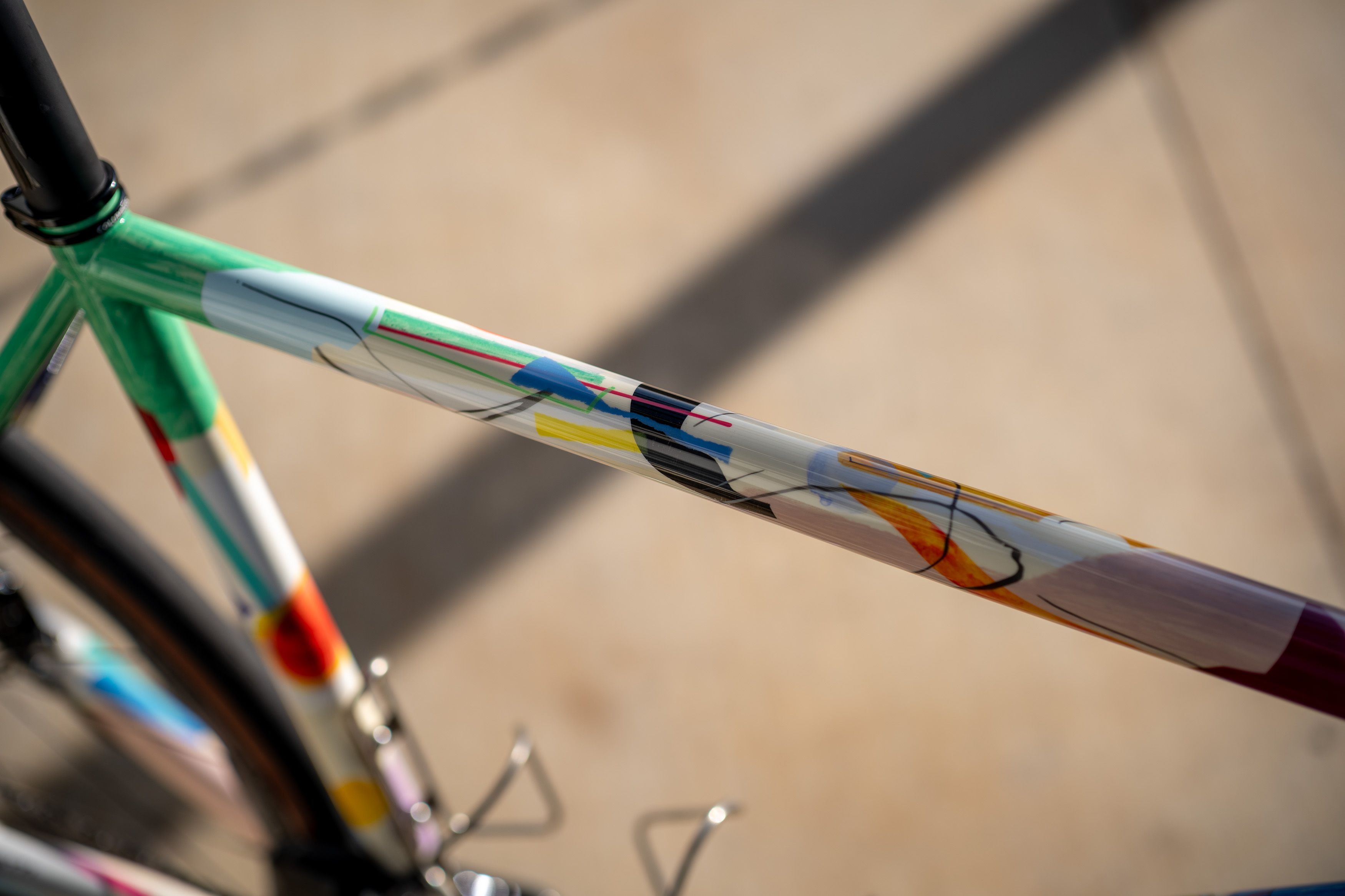 Myriad patterns and colours cross the top tube 