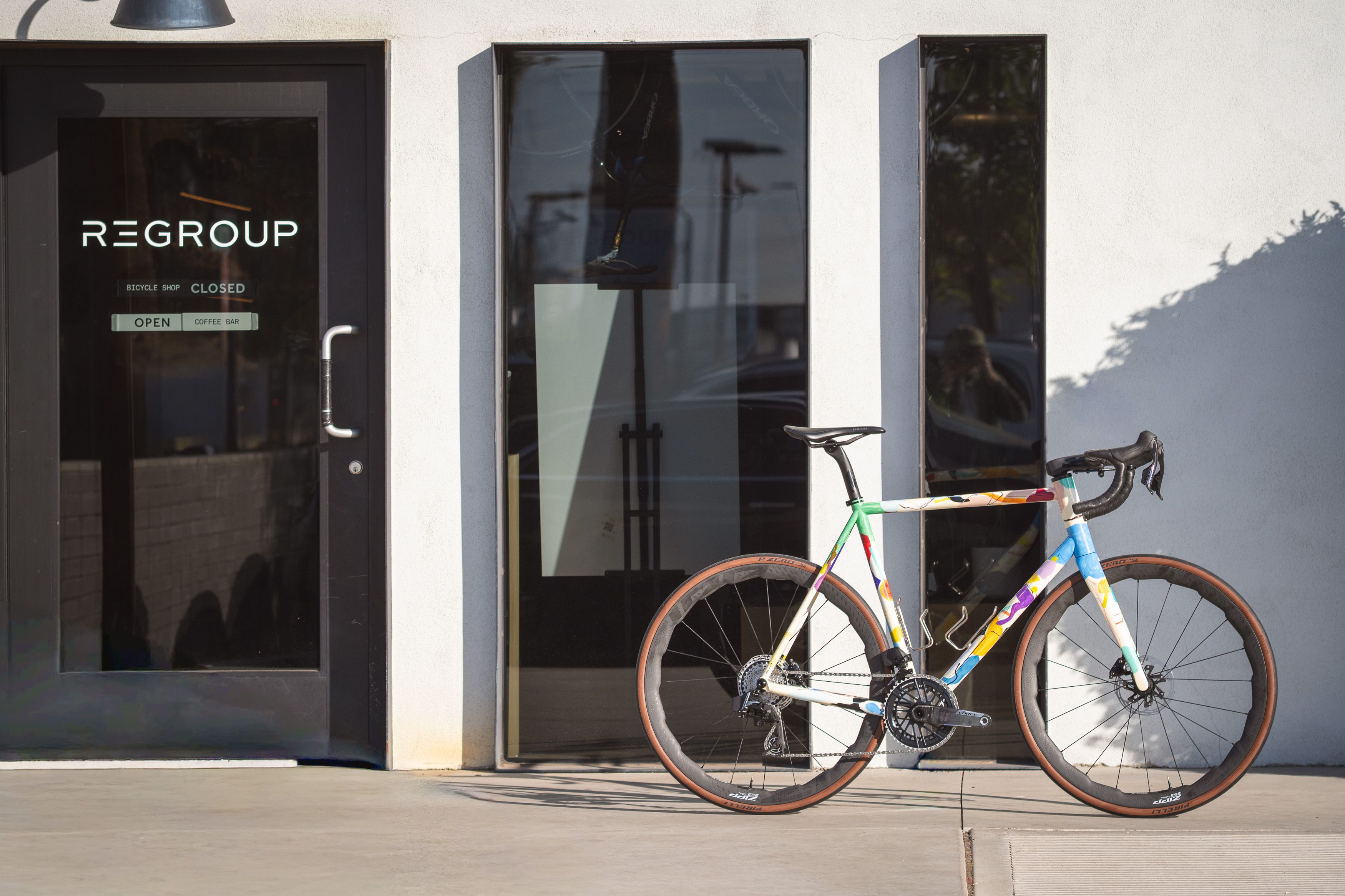 Pete's Pegoretti Elio and the Regroup bike shop and café.