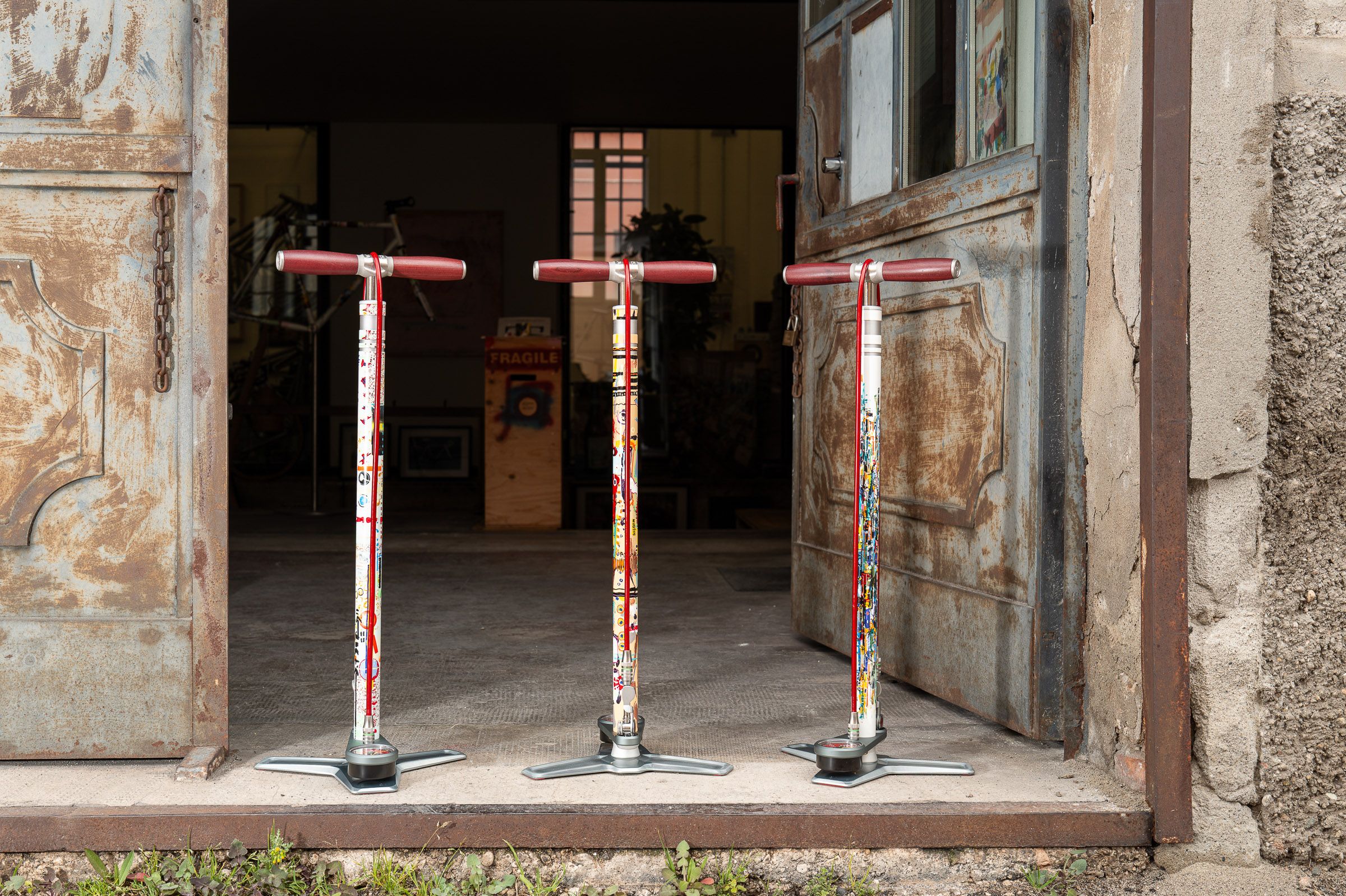 A trio of Silca Hiro pumps painted by Officina Dario Pegoretti