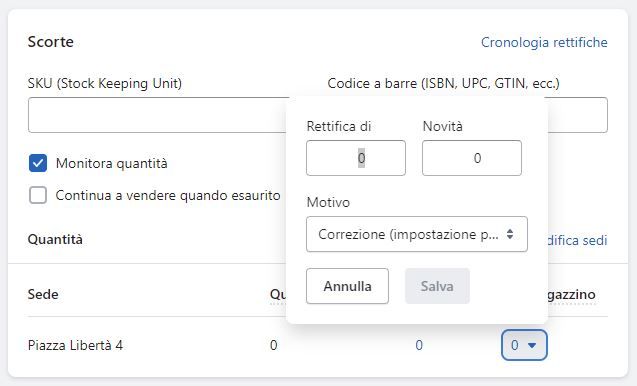 disponibilita magazzino shopify