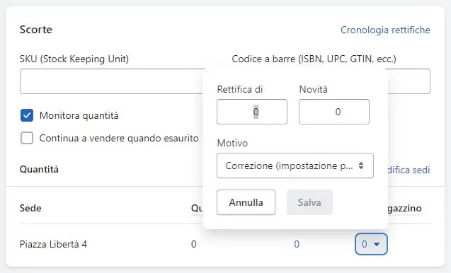 disponibilita magazzino shopify