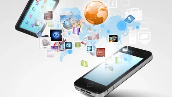 Modern communication technology illustration with mobile phone and high tech background.jpeg