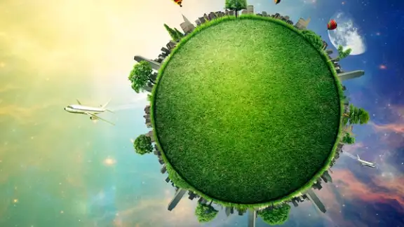 Green planet earth covered with grass city skyline. Sustainable source of electricity%2c power supply concept. Eco environmentally friendly technology approach. Elements of this image furnished by NASA.jpeg