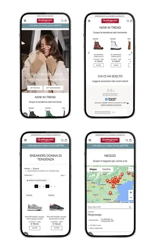 visione cellulari in orizzontale su alcune pagine del sito