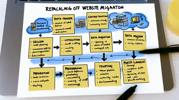 An image of a website migration process for an ecommerce platform%2c involving data transfer%2c content migration%2c and functionality transfer from one sys.jpeg