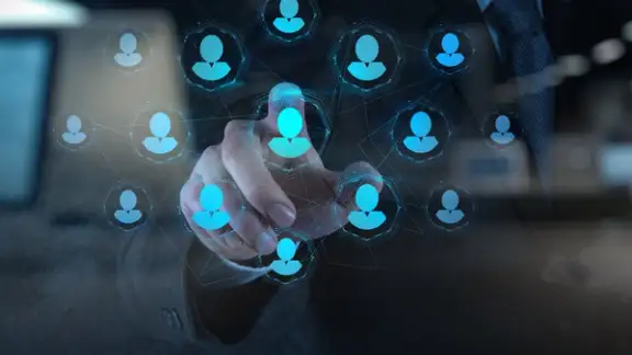 Double exposure of businessman hand points human resources%2c CRM and social media as concept.jpeg