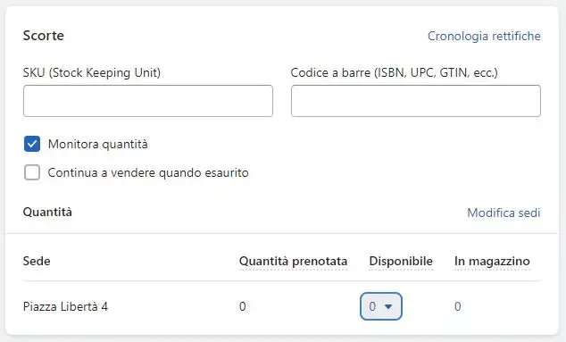 disponibilita magazzino shopify