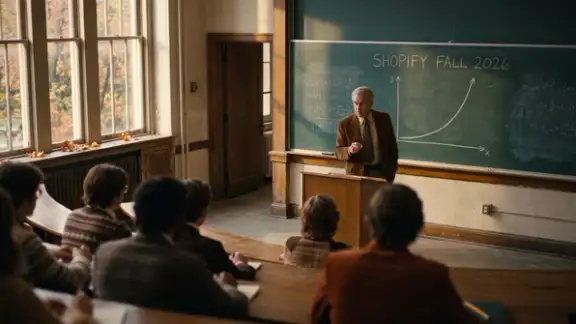 un professore spiega alla classe le novità di fall 2026 di Shopify | Foto AI generated in coda