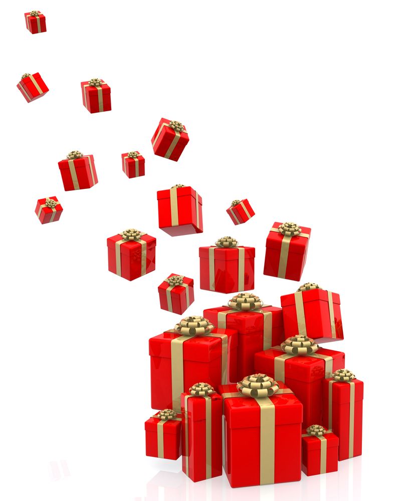 3D Christmas gifts falling - isolated over a white background.jpeg