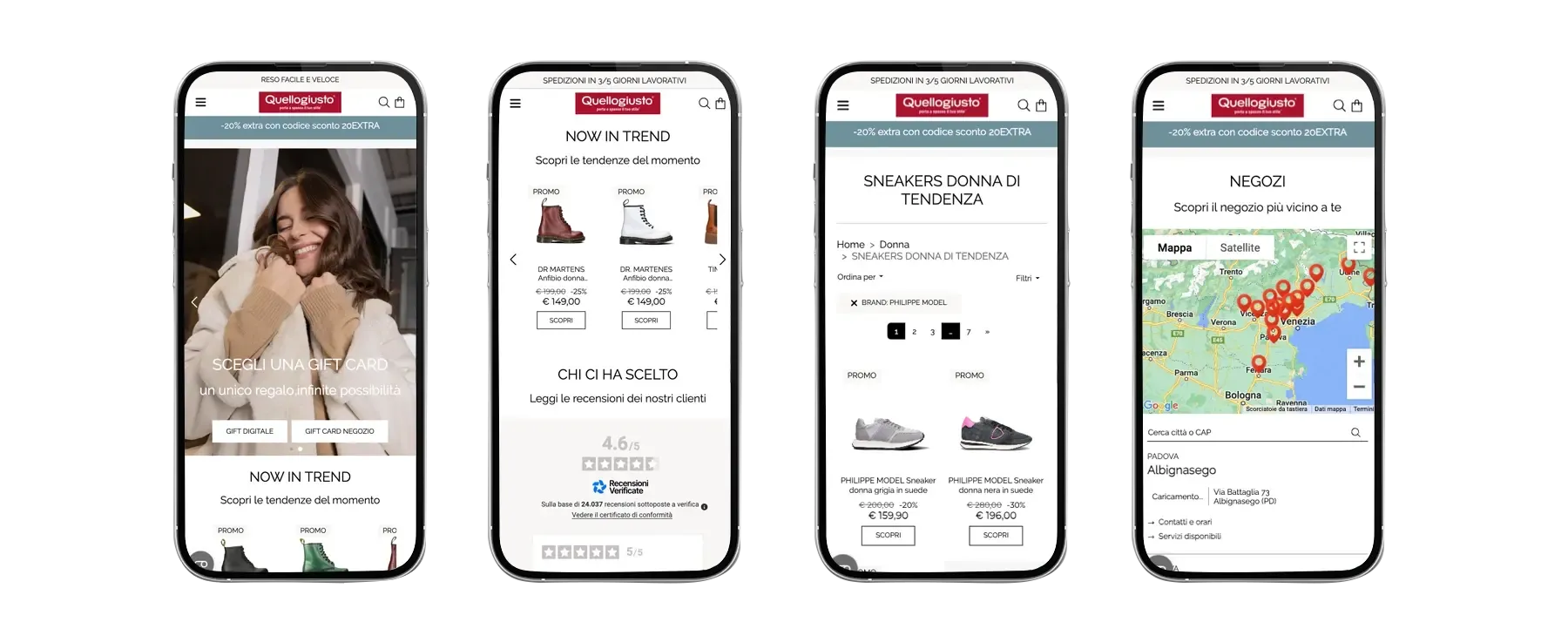 visione cellulari in orizzontale su alcune pagine del sito