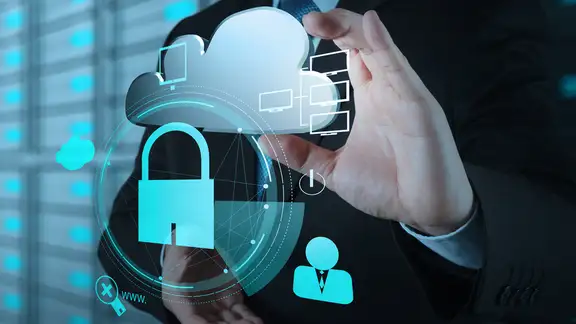 businessman hand show 3d cloud icon with padlock as Internet security online business concept.jpeg
