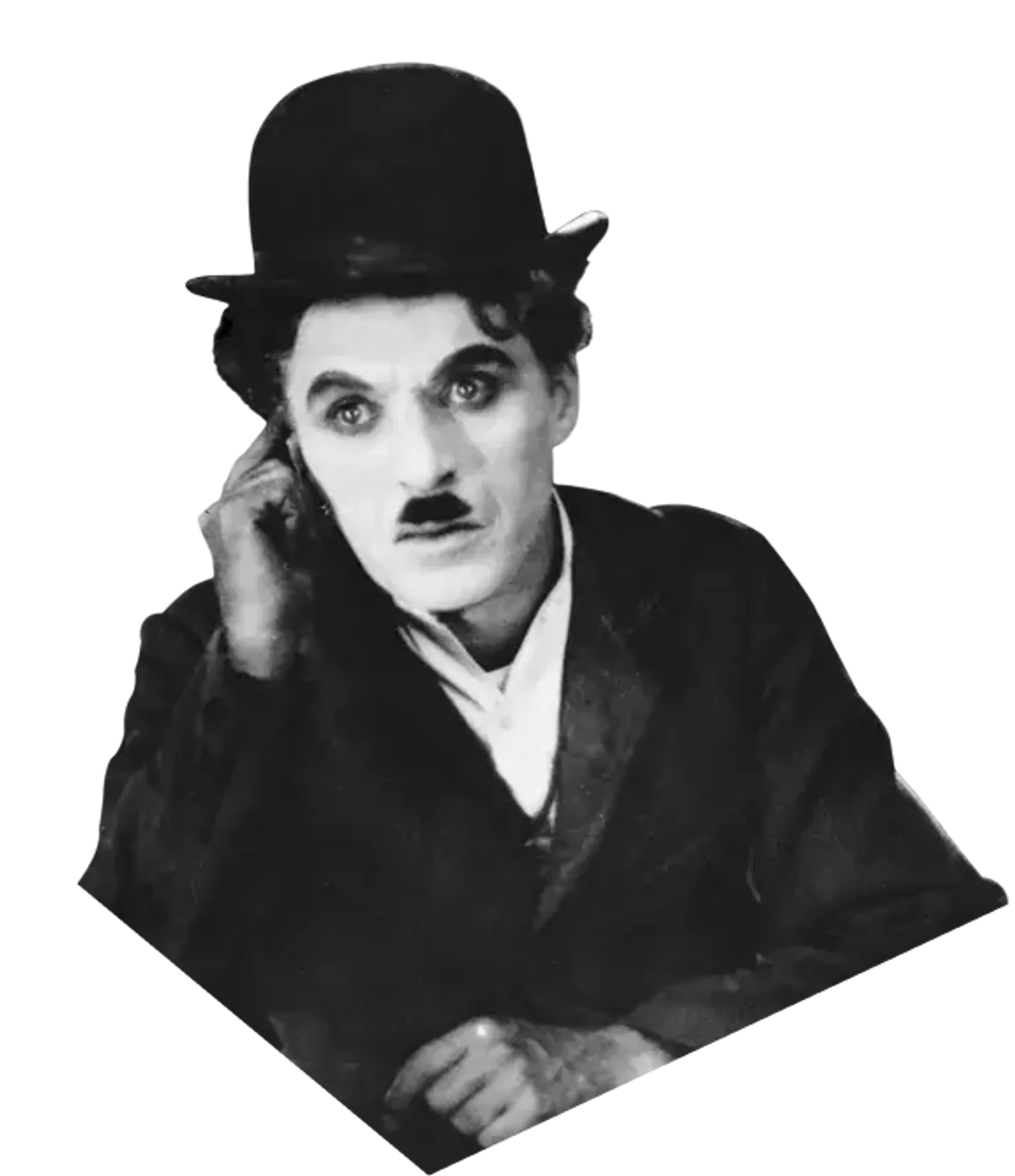 Charlie Chaplin con espressione pensierosa