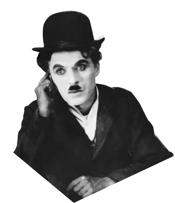 Charlie Chaplin con espressione pensierosa