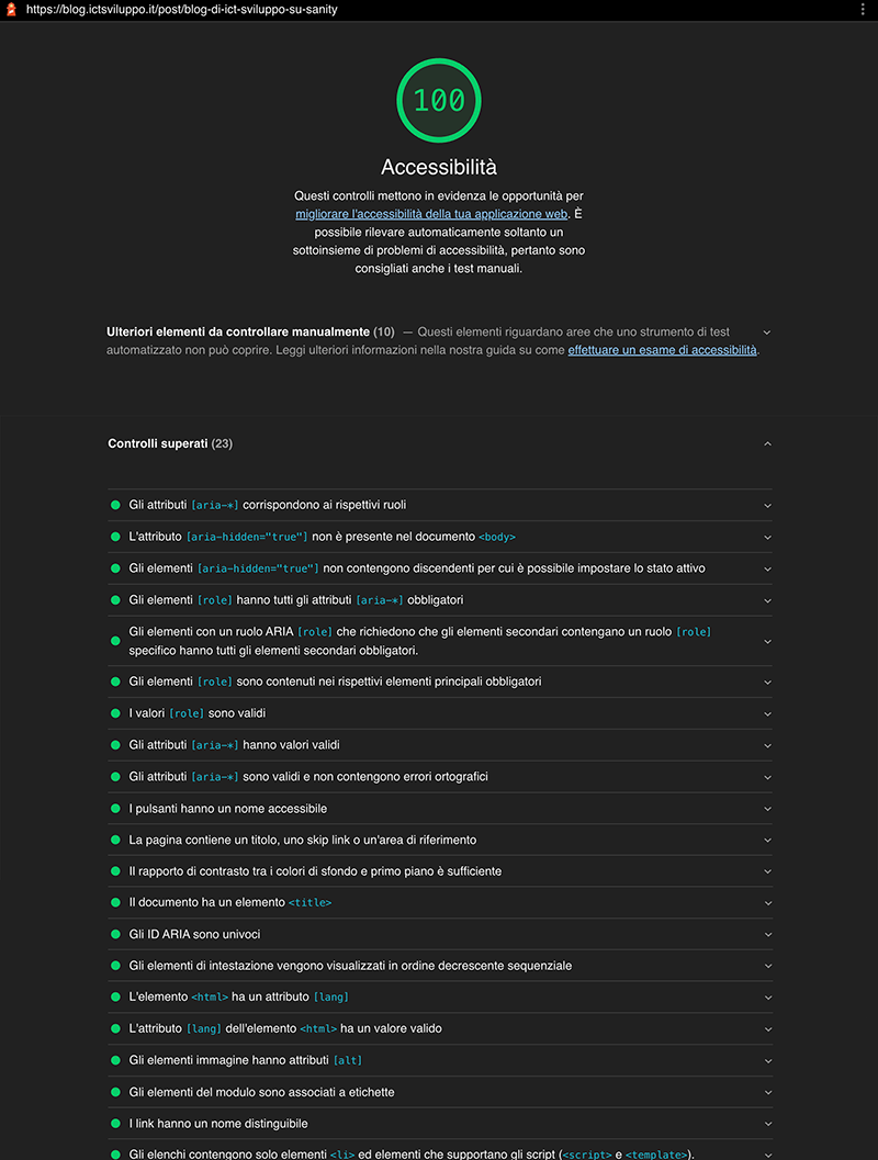 Test del'accessibilità del post che state leggendo sul blog di ict sviluppo