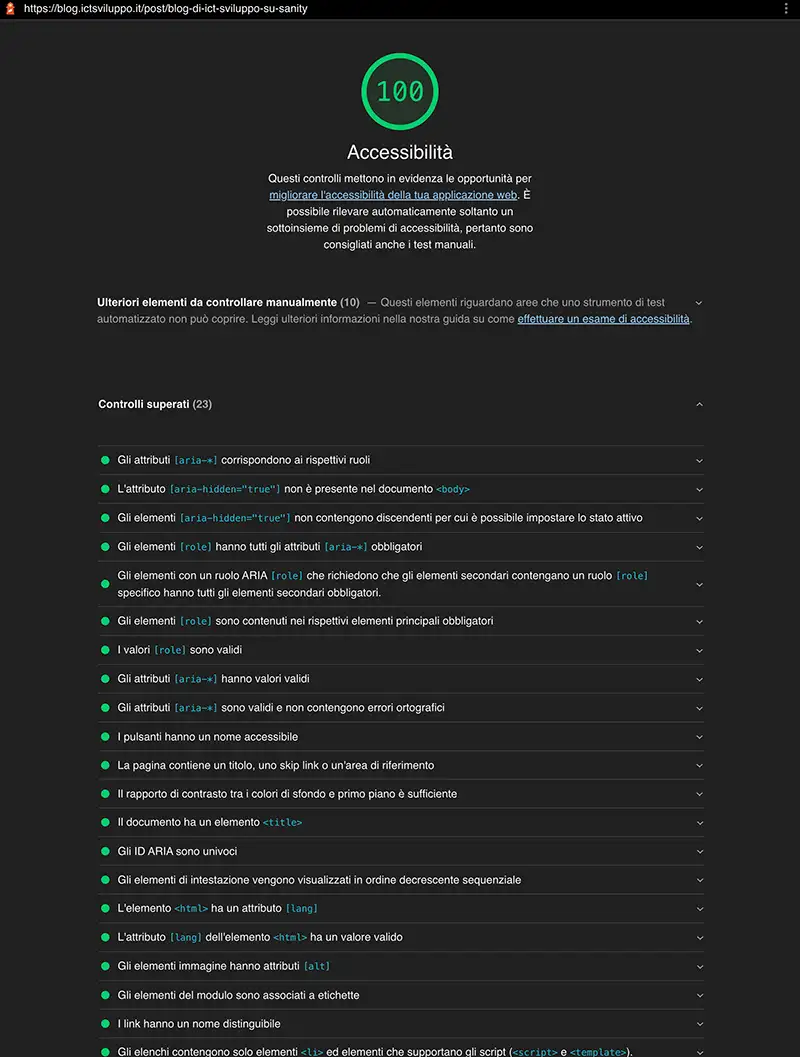 Test del'accessibilità del post che state leggendo sul blog di ict sviluppo